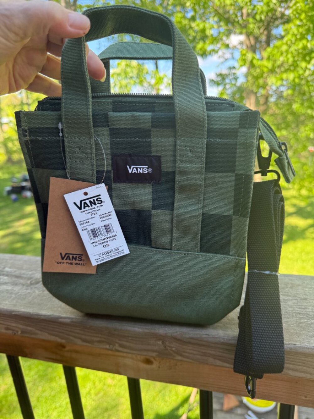 Vans Olive Green Checkerboard Mini Tote with Detachable Strap
